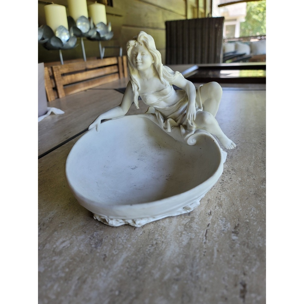 Antique 1920's Royal Dux Figural Woman Bisque Bowl Match Holder Shell Ocean